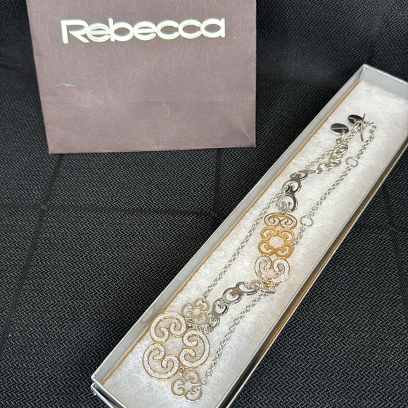 Rebecca Gold and Silver Bracelet & Necklace featuring white shimmering inlay. - Picture 2 of 7
